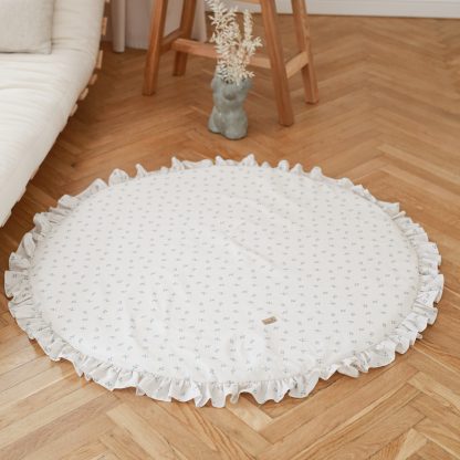 Linen Round Play Mat With Frills, Padded, Floor Mat With Flounce