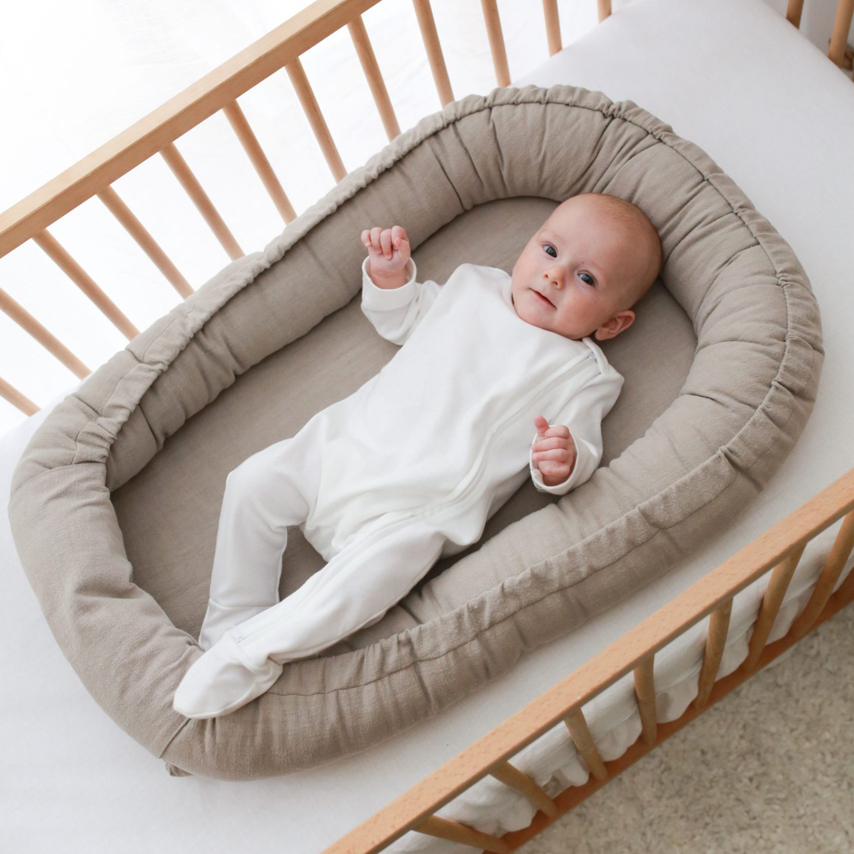 Premium Soft Linen Handmade Baby Nest - Cream